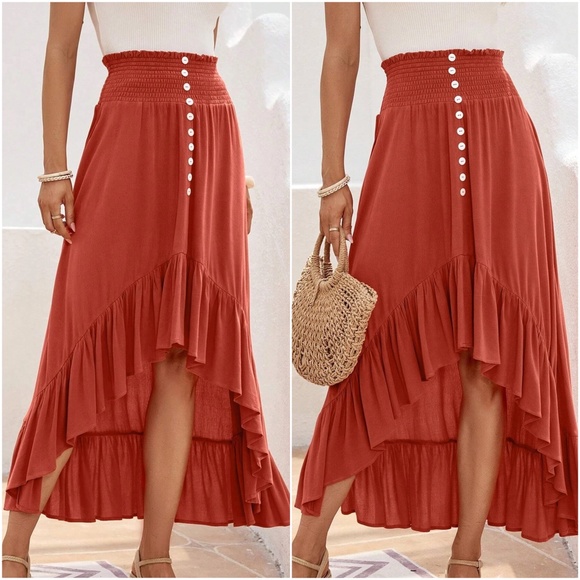 Boho High Waist High Low Button Maxi Skirt - Picture 3 of 3